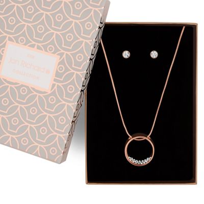 Rose gold crystal circle necklace and earring set